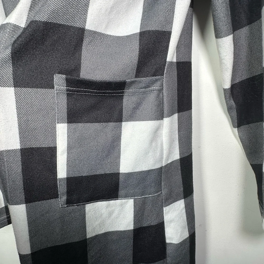 Womens Black White Buffalo Plaid Long Duster Open Cardigan Sweater Coat Jacket S